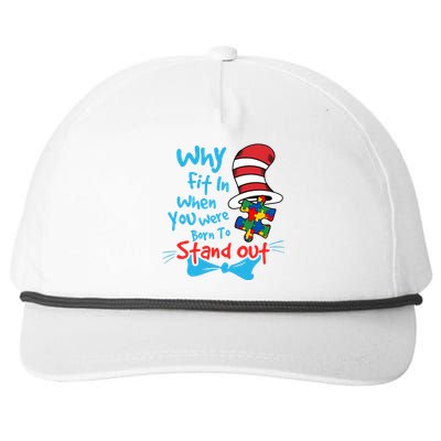 Why Fit In When You Was Born Autism Awareness Doctor Teacher Hat Cat Book Snapback Five-Panel Rope Hat