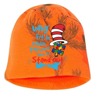 Why Fit In When You Was Born Autism Awareness Doctor Teacher Hat Cat Book Kati - Camo Knit Beanie