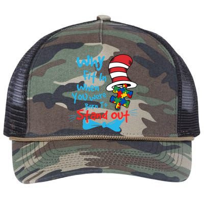 Why Fit In When You Was Born Autism Awareness Doctor Teacher Hat Cat Book Retro Rope Trucker Hat Cap