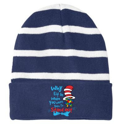 Why Fit In When You Was Born Autism Awareness Doctor Teacher Hat Cat Book Striped Beanie with Solid Band