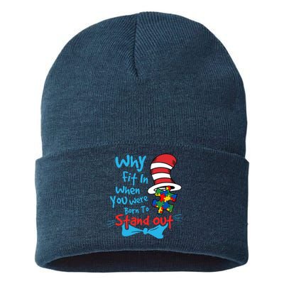 Why Fit In When You Was Born Autism Awareness Doctor Teacher Hat Cat Book Sustainable Knit Beanie