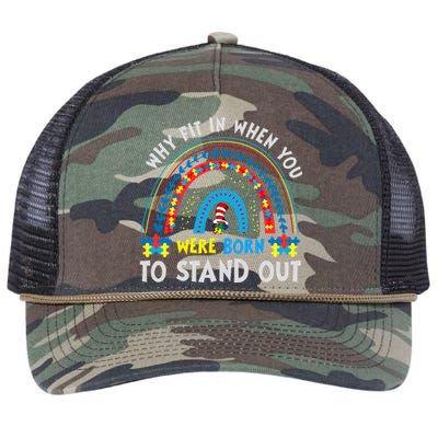 Why Fit In When You Were Born To Stand Out Autism Awareness Retro Rope Trucker Hat Cap