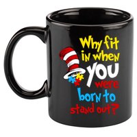 Why Fit In Doctor Teacher Cat In Hat Autism Awareness 11oz C Handle Ceramic Mug