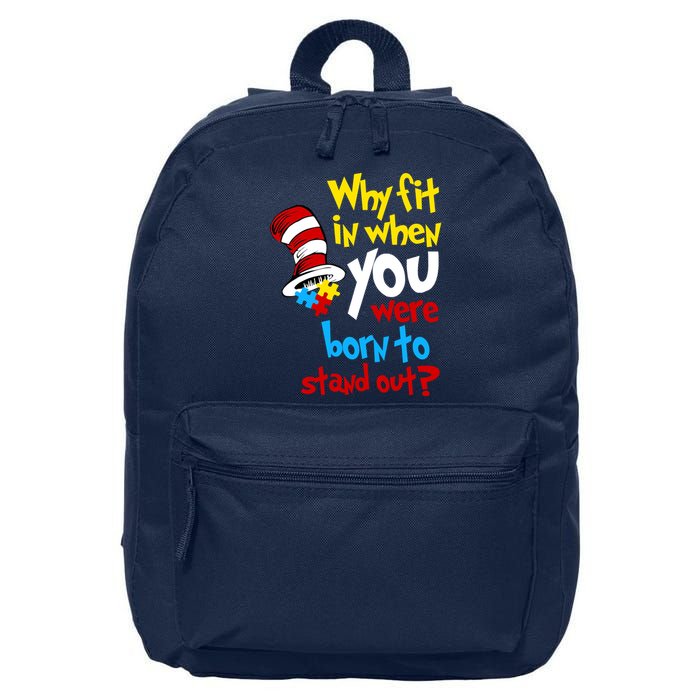 Why Fit In Doctor Teacher Cat In Hat Autism Awareness 16 in Basic Backpack
