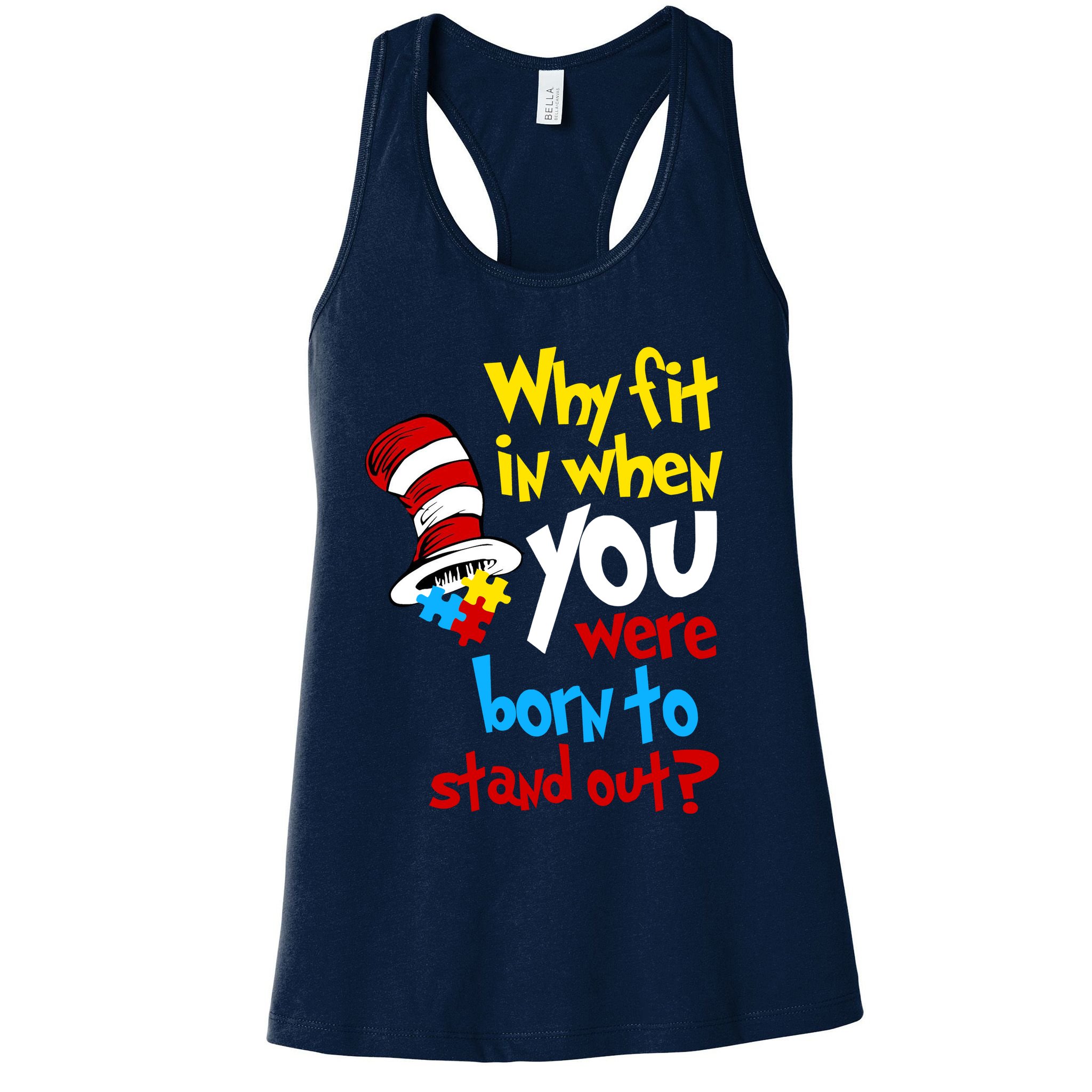 Why Fit In Doctor Teacher Cat In Hat Autism Awareness Womens Tank Top