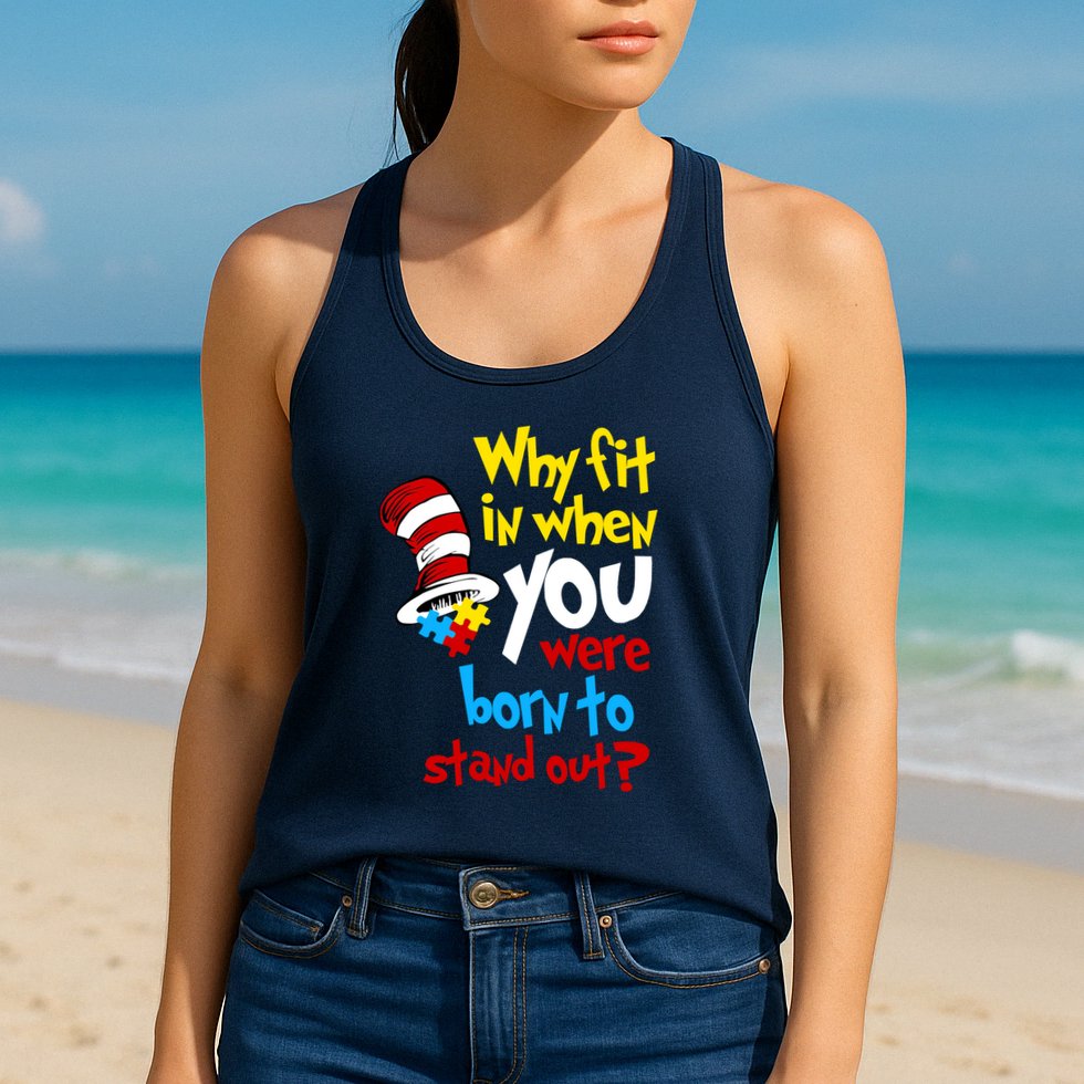 Why Fit In Doctor Teacher Cat In Hat Autism Awareness Womens Tank Top