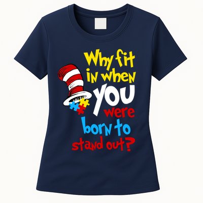 Why Fit In Doctor Teacher Cat In Hat Autism Awareness Womens T-Shirt