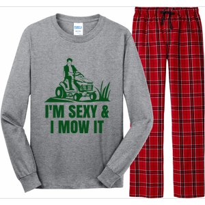 Wo Funny I'm Sexy & I Mow It ride on tractor lawnmower pun V-Neck Long Sleeve Pajama Set