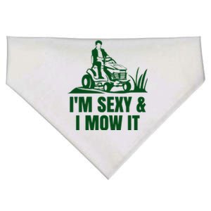 Wo Funny I'm Sexy & I Mow It ride on tractor lawnmower pun V-Neck USA-Made Doggie Bandana