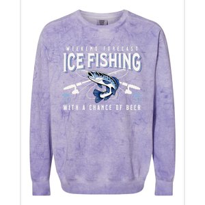 Weekend Forecast Ice Fishing and Chance Of Beer Funny Saying Colorblast Crewneck Sweatshirt