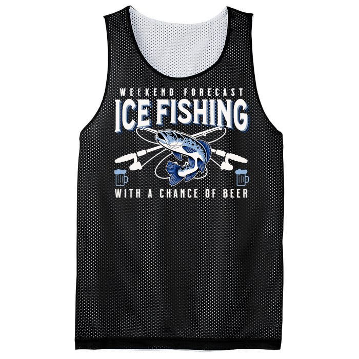 Weekend Forecast Ice Fishing and Chance Of Beer Funny Saying Mesh Reversible Basketball Jersey Tank