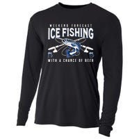 Weekend Forecast Ice Fishing and Chance Of Beer Funny Saying Cooling Performance Long Sleeve Crew