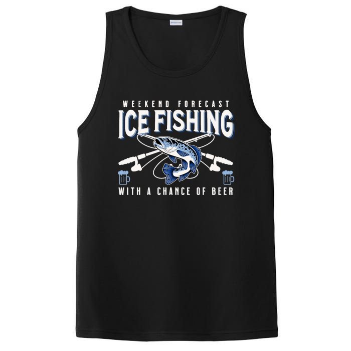 Weekend Forecast Ice Fishing and Chance Of Beer Funny Saying PosiCharge Competitor Tank