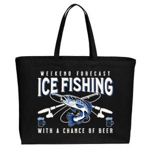 Weekend Forecast Ice Fishing and Chance Of Beer Funny Saying Cotton Canvas Jumbo Tote