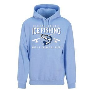 Weekend Forecast Ice Fishing and Chance Of Beer Funny Saying Unisex Surf Hoodie