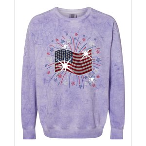 Wavy Flag Inside A Firework 4th Of July Bling Flag Usa Funny Colorblast Crewneck Sweatshirt