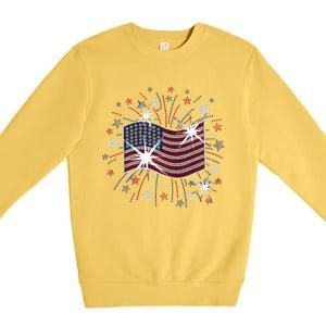 Wavy Flag Inside A Firework 4th Of July Bling Flag Usa Funny Premium Crewneck Sweatshirt