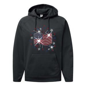 Wavy Flag Inside A Firework 4th Of July Bling Flag Usa Funny Performance Fleece Hoodie