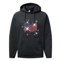 Wavy Flag Inside A Firework 4th Of July Bling Flag Usa Funny Performance Fleece Hoodie