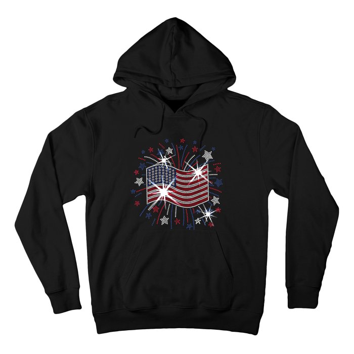 Wavy Flag Inside A Firework 4th Of July Bling Flag Usa Funny Hoodie