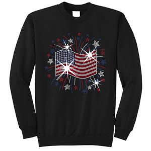 Wavy Flag Inside A Firework 4th Of July Bling Flag Usa Funny Sweatshirt