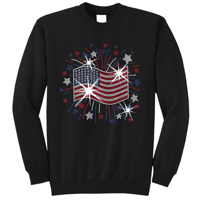 Wavy Flag Inside A Firework 4th Of July Bling Flag Usa Funny Sweatshirt