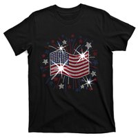 Wavy Flag Inside A Firework 4th Of July Bling Flag Usa Funny T-Shirt