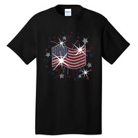 Wavy Flag Inside A Firework 4th Of July Bling Flag Usa Funny Tall T-Shirt