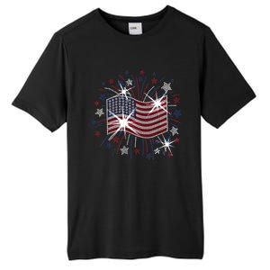 Wavy Flag Inside A Firework 4th Of July Bling Flag Usa Funny Tall Fusion ChromaSoft Performance T-Shirt