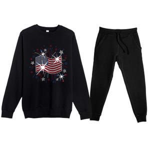 Wavy Flag Inside A Firework 4th Of July Bling Flag Usa Funny Premium Crewneck Sweatsuit Set