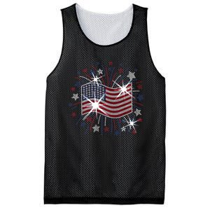 Wavy Flag Inside A Firework 4th Of July Bling Flag Usa Funny Mesh Reversible Basketball Jersey Tank