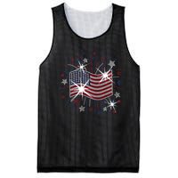 Wavy Flag Inside A Firework 4th Of July Bling Flag Usa Funny Mesh Reversible Basketball Jersey Tank