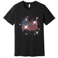 Wavy Flag Inside A Firework 4th Of July Bling Flag Usa Funny Premium T-Shirt