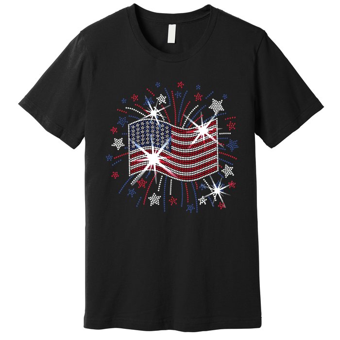 Wavy Flag Inside A Firework 4th Of July Bling Flag Usa Funny Premium T-Shirt