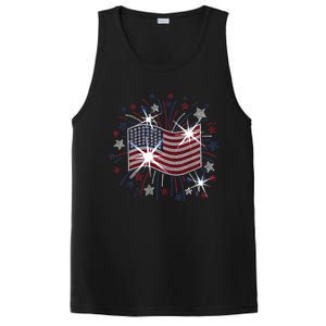 Wavy Flag Inside A Firework 4th Of July Bling Flag Usa Funny PosiCharge Competitor Tank