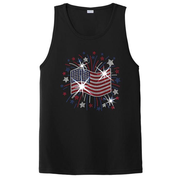 Wavy Flag Inside A Firework 4th Of July Bling Flag Usa Funny PosiCharge Competitor Tank