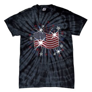 Wavy Flag Inside A Firework 4th Of July Bling Flag Usa Funny Tie-Dye T-Shirt