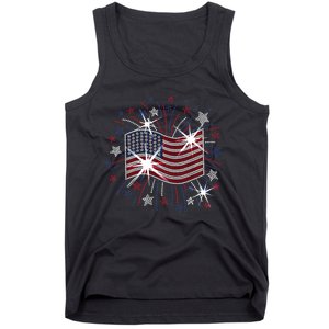 Wavy Flag Inside A Firework 4th Of July Bling Flag Usa Funny Tank Top