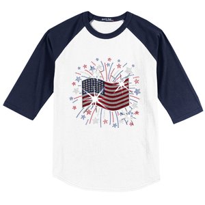 Wavy Flag Inside A Firework 4th Of July Bling Flag Usa Funny Baseball Sleeve Shirt