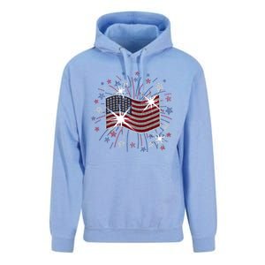 Wavy Flag Inside A Firework 4th Of July Bling Flag Usa Funny Unisex Surf Hoodie