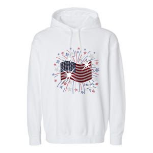 Wavy Flag Inside A Firework 4th Of July Bling Flag Usa Funny Garment-Dyed Fleece Hoodie