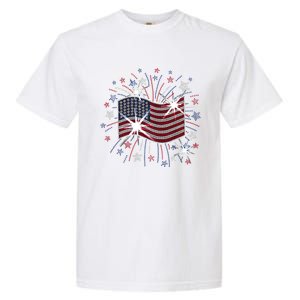 Wavy Flag Inside A Firework 4th Of July Bling Flag Usa Funny Garment-Dyed Heavyweight T-Shirt