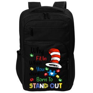 Why Fit In When You Were Born To Stand Out Autism Awareness Cat In Hat Puzzle Impact Tech Backpack