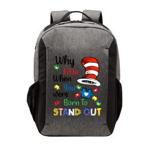 Why Fit In When You Were Born To Stand Out Autism Awareness Cat In Hat Puzzle Vector Backpack