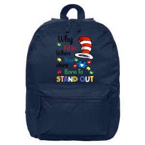 Why Fit In When You Were Born To Stand Out Autism Awareness Cat In Hat Puzzle 16 in Basic Backpack