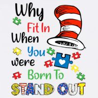Why Fit In When You Were Born To Stand Out Autism Awareness Cat In Hat Puzzle Polo