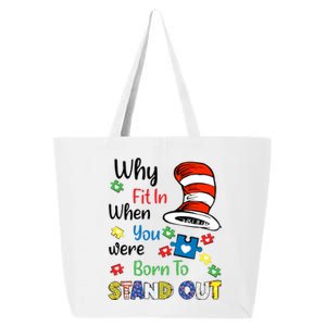 Why Fit In When You Were Born To Stand Out Autism Awareness Cat In Hat Puzzle 25L Jumbo Tote