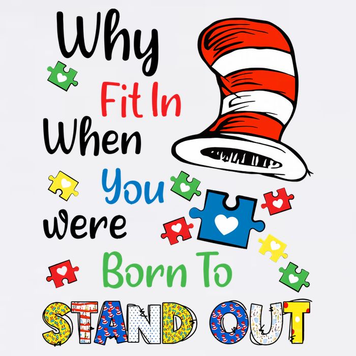 Why Fit In When You Were Born To Stand Out Autism Awareness Cat In Hat Puzzle Womens T-Shirt