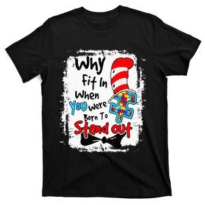 Why Fit In Autism Awareness Doctor Teacher Hat Cat Book T-Shirt