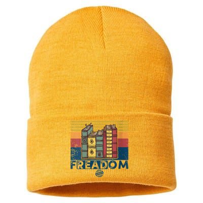 Womens Freadom I Read Banned Books Vintage Funny Bookworm Reader Sustainable Knit Beanie